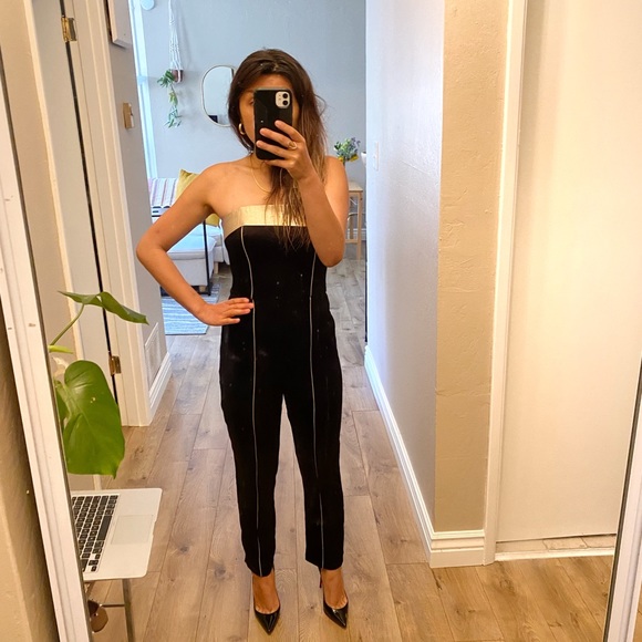 A.B.S by Allen Schwartz black gold jumpsuit - Picture 3 of 11